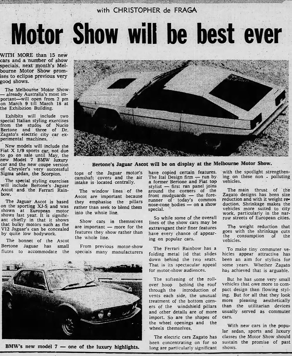 Melbourne Motor Show 1978 newspaper article