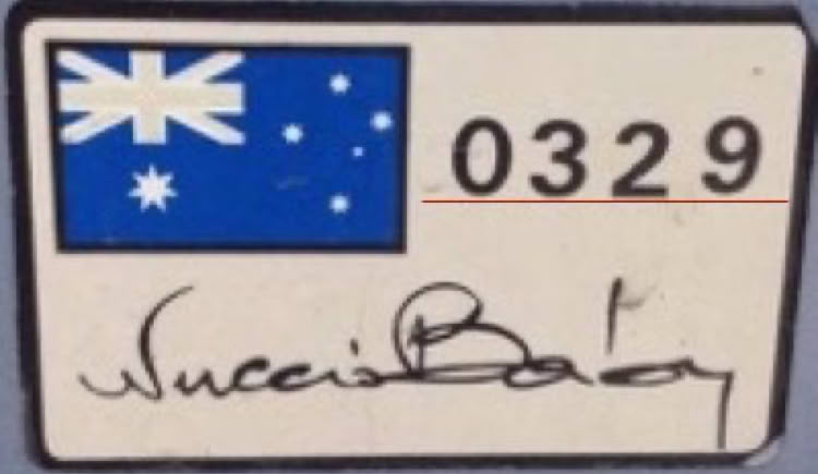 Close-up of original sticker number 0329 showing misaligned digits