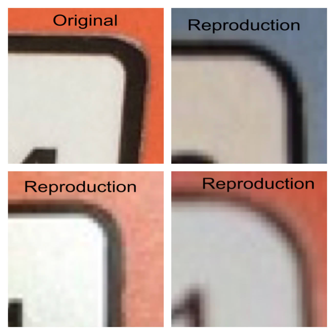 Side-by-side comparison of reproduction and original stickers