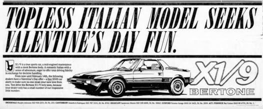 Bertone X1/9 newspaper advertisement 1988