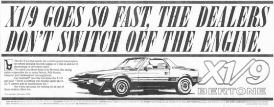 The X1/9 is back - newspaper advertisement 1988