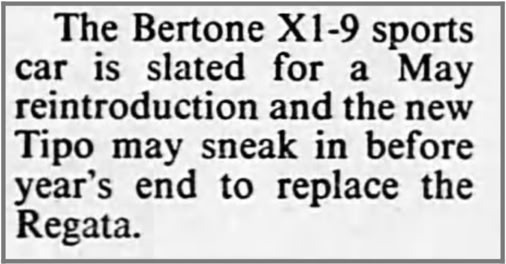 March 6 1988 Sydney Morning Herald article about Bertone X1/9