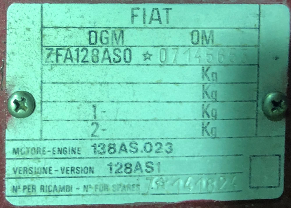 Fiat ZFA VIN plate