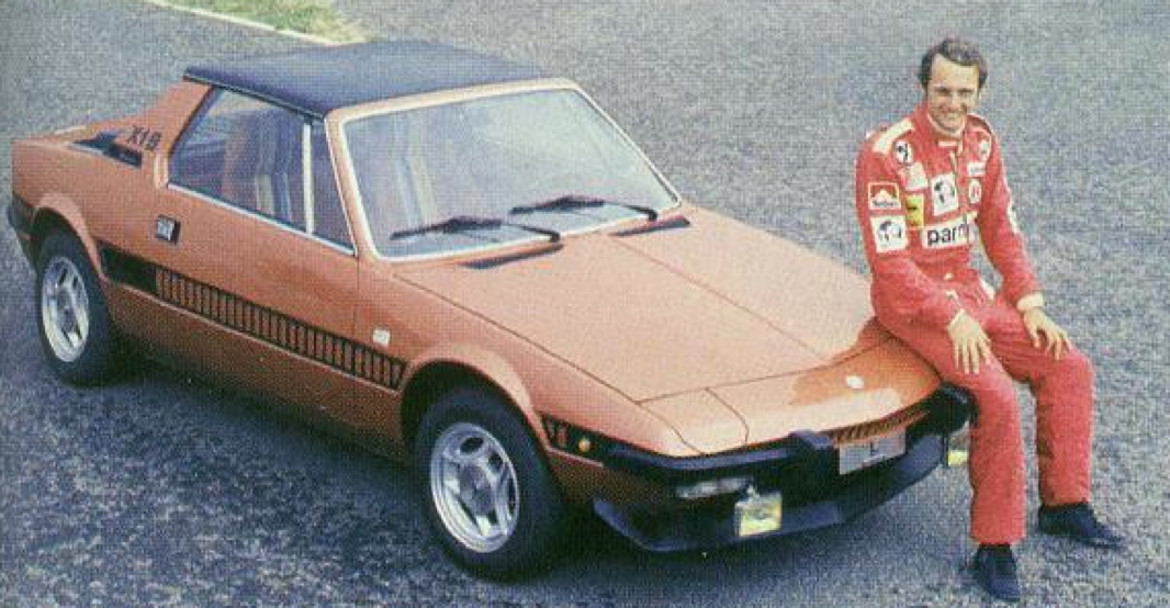 Niki Lauda with X1/9 showing sticker placement